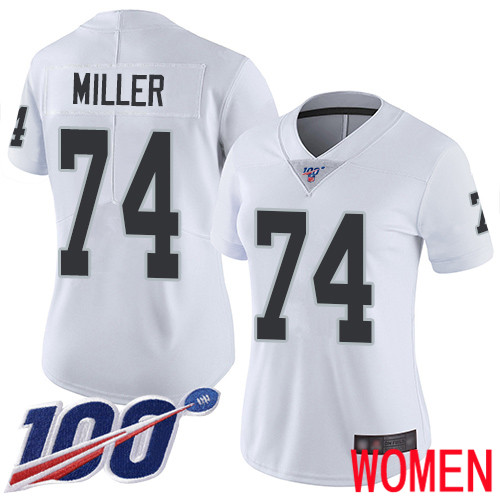 Oakland Raiders Limited White Women Kolton Miller Road Jersey NFL Football #74 100th Season Vapor Jersey